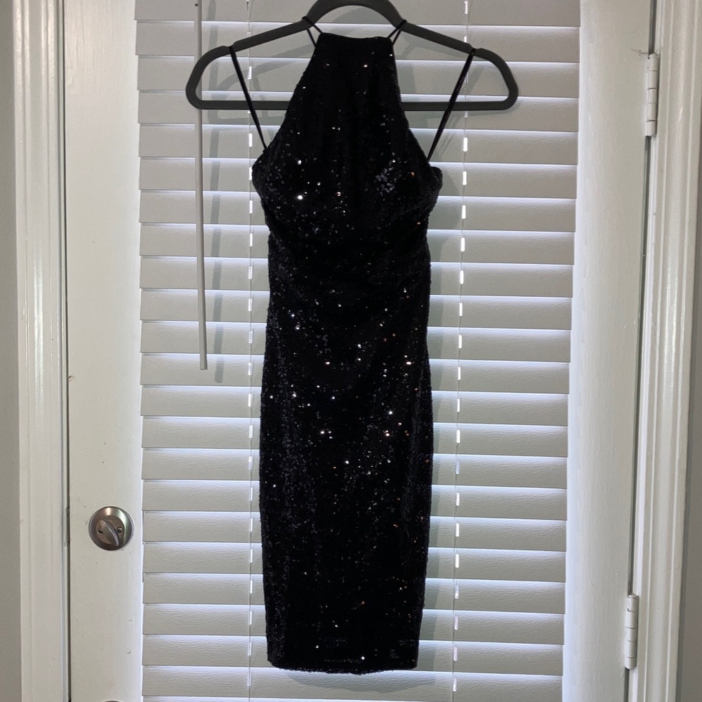 Glamorous Black Sequin Backless Dress